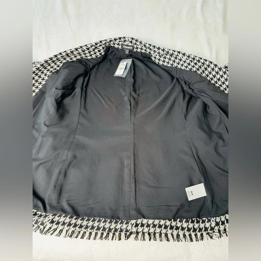 Express Black and White Houndstooth Double Breasted Tweed Blazer Size Medium